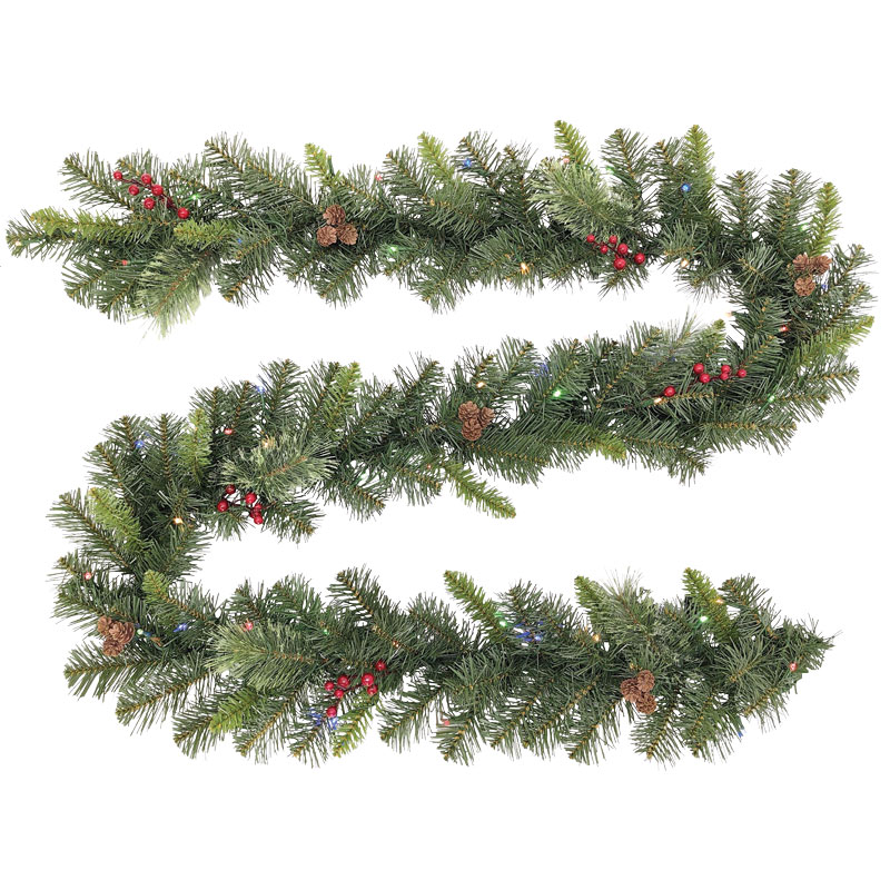 9' LED Prelit Mixed Pine Color Changing LED Garland