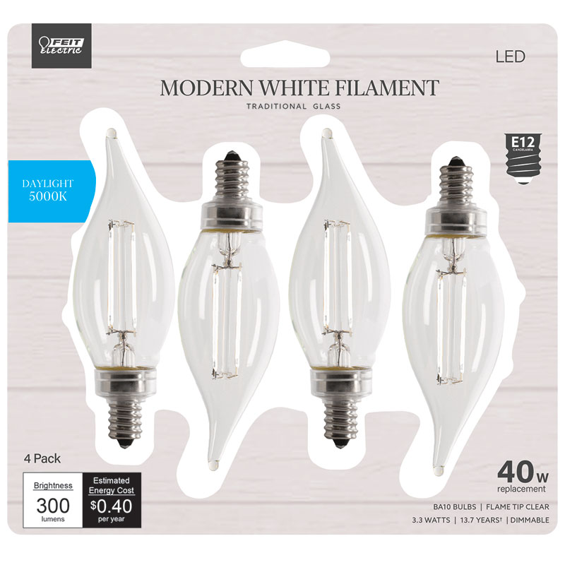 Feit Candelabra Filament 60W LED Daylight Bulb, 4 Pk.