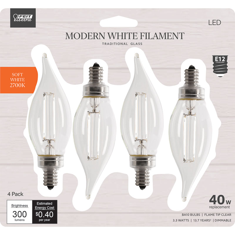 Feit Candelabra Filament 60W LED Soft White Bulb, 4 Pk.