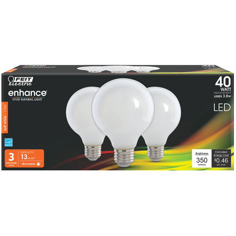 Feit Enhance Soft White LED 40W Light Bulb, 3 Pk.