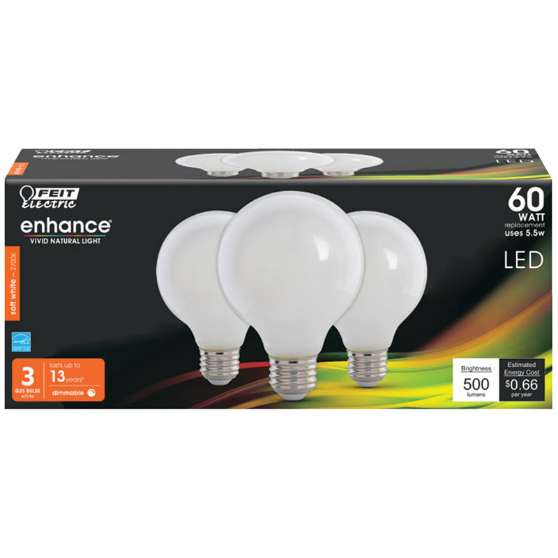 Feit Enhance Soft White LED 60W Light Bulb, 3 Pk.