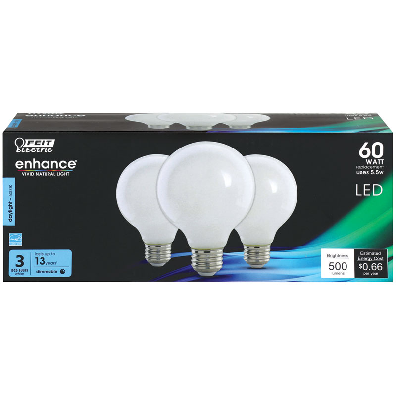 Feit Enhance Daylight LED 60W Light Bulb, 3 Pk.